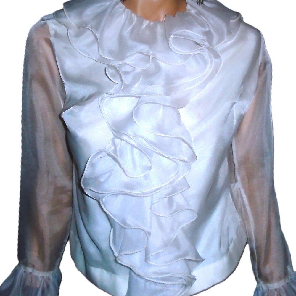 Vintage Camilla 60s White Ruffled Chiffon Blouse M